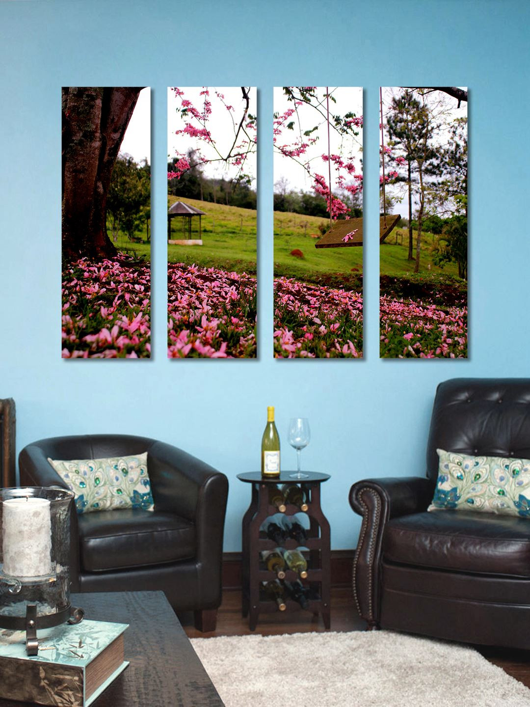 999Store Multicoloured 4 Panel Pink Flowers Wall Art