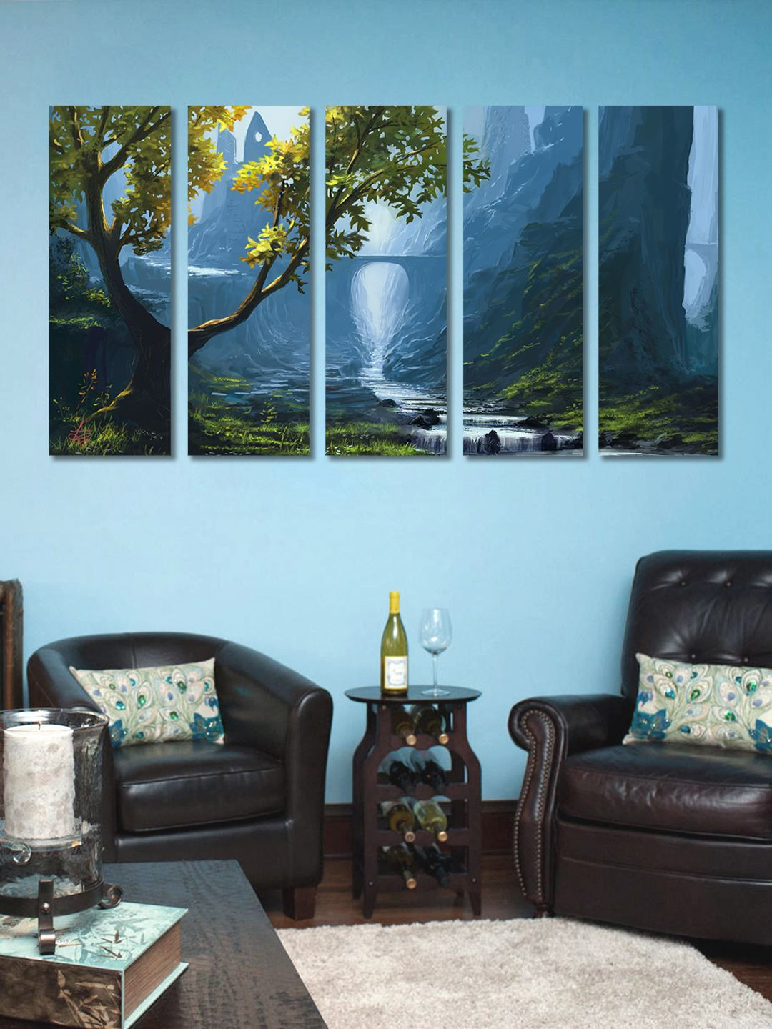 999Store Forest River Canvas 5 Piece Wall Rectangle Paintings Wall Art -29 x 10 In