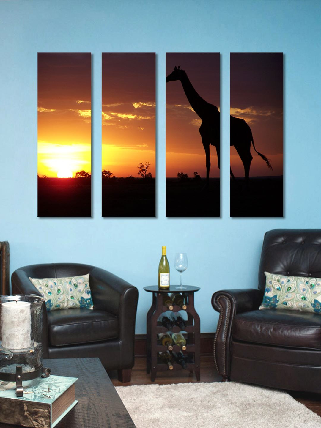 999Store Giraffe MDF 4 Piece Wall Rectangle Paintings Wall Art -29 x 10 In