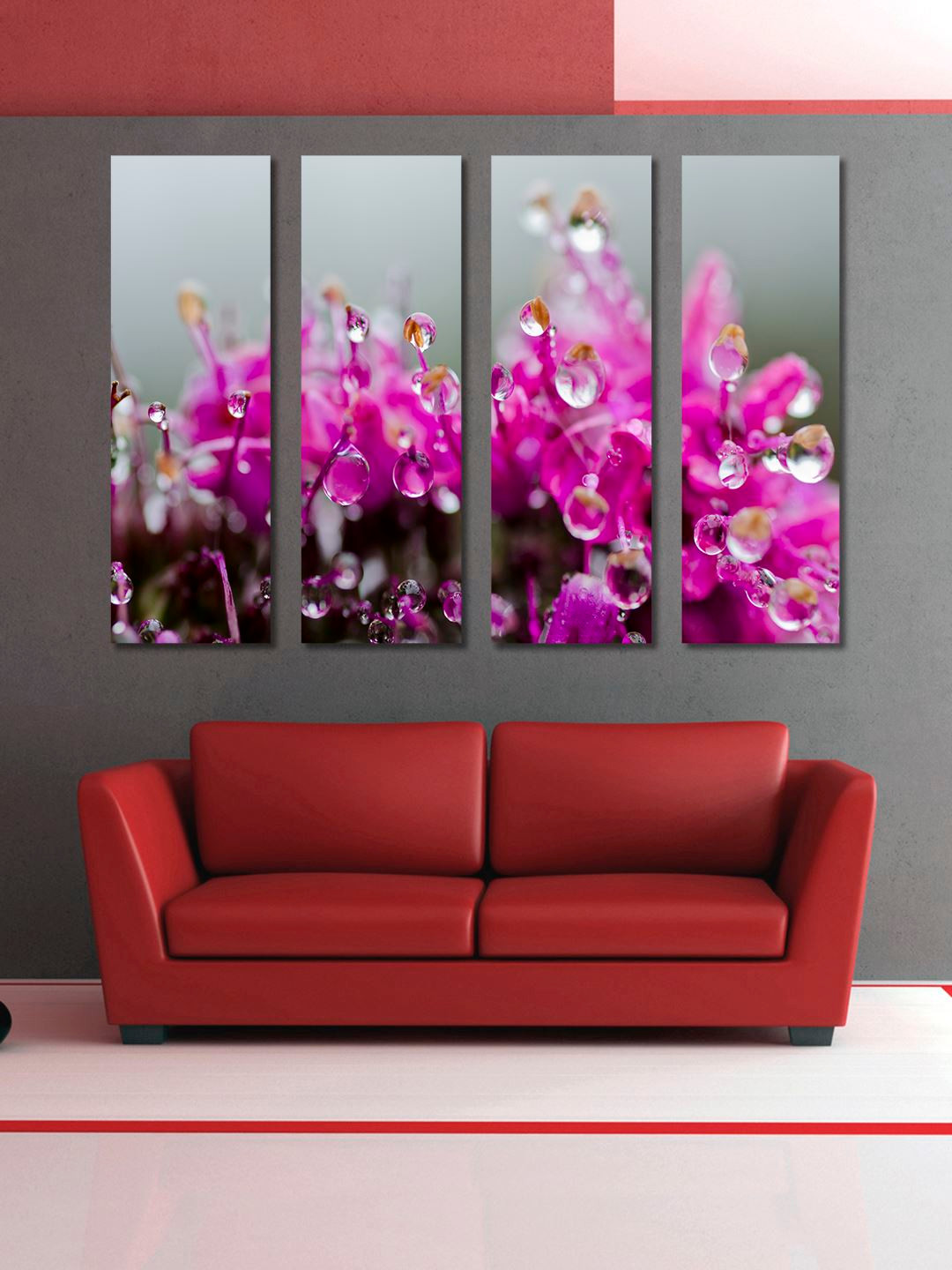 999Store Pink & Brown 4 Panel Pink Flowers Wall Art