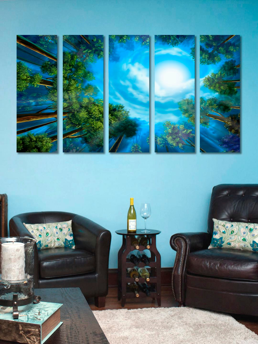 999Store Blue and Green Set of 5 Nature Wall Art