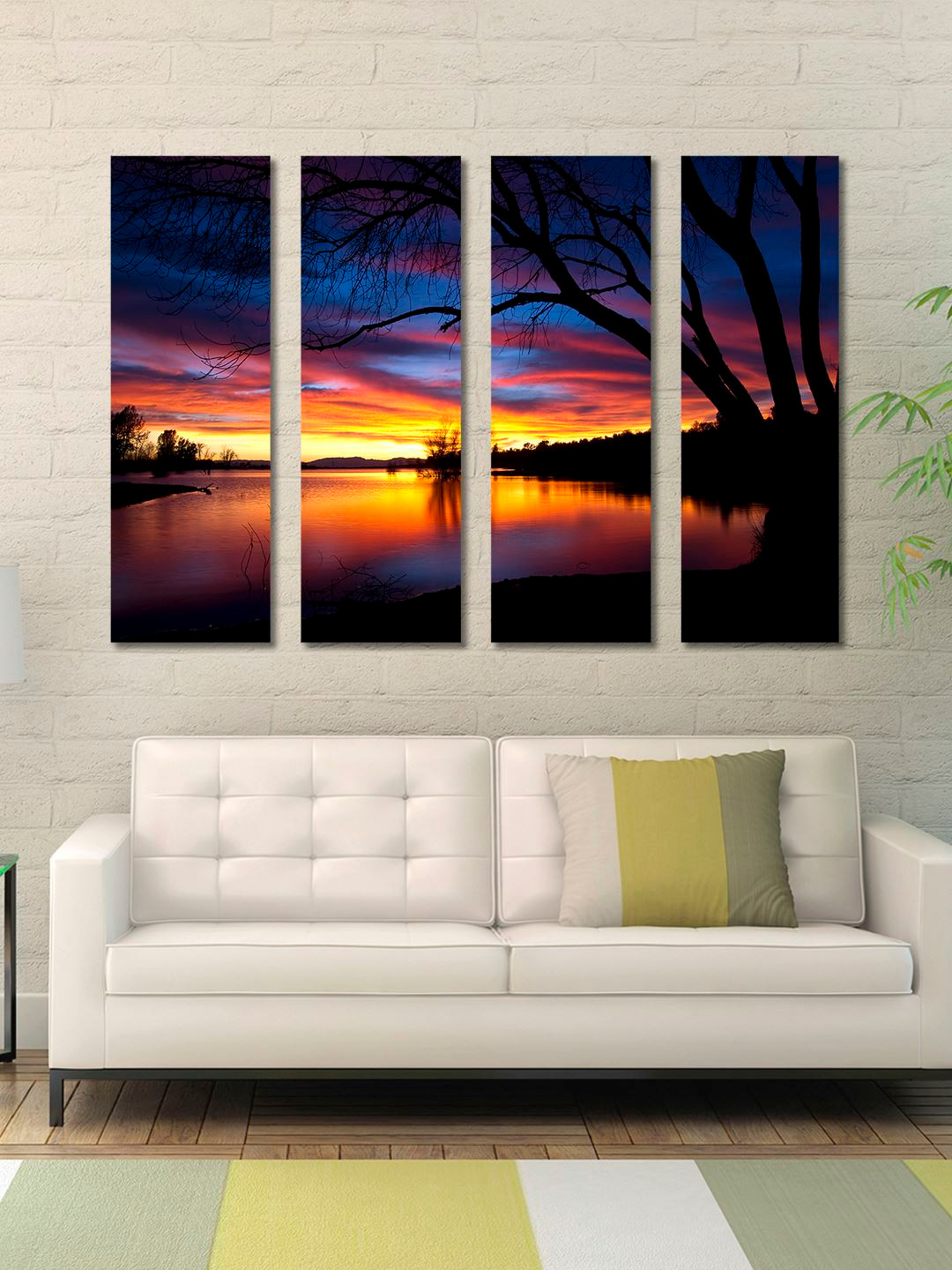 999Store Sun Set MDF 4 Piece Wall Rectangle Paintings Wall Art -29 x 10 In