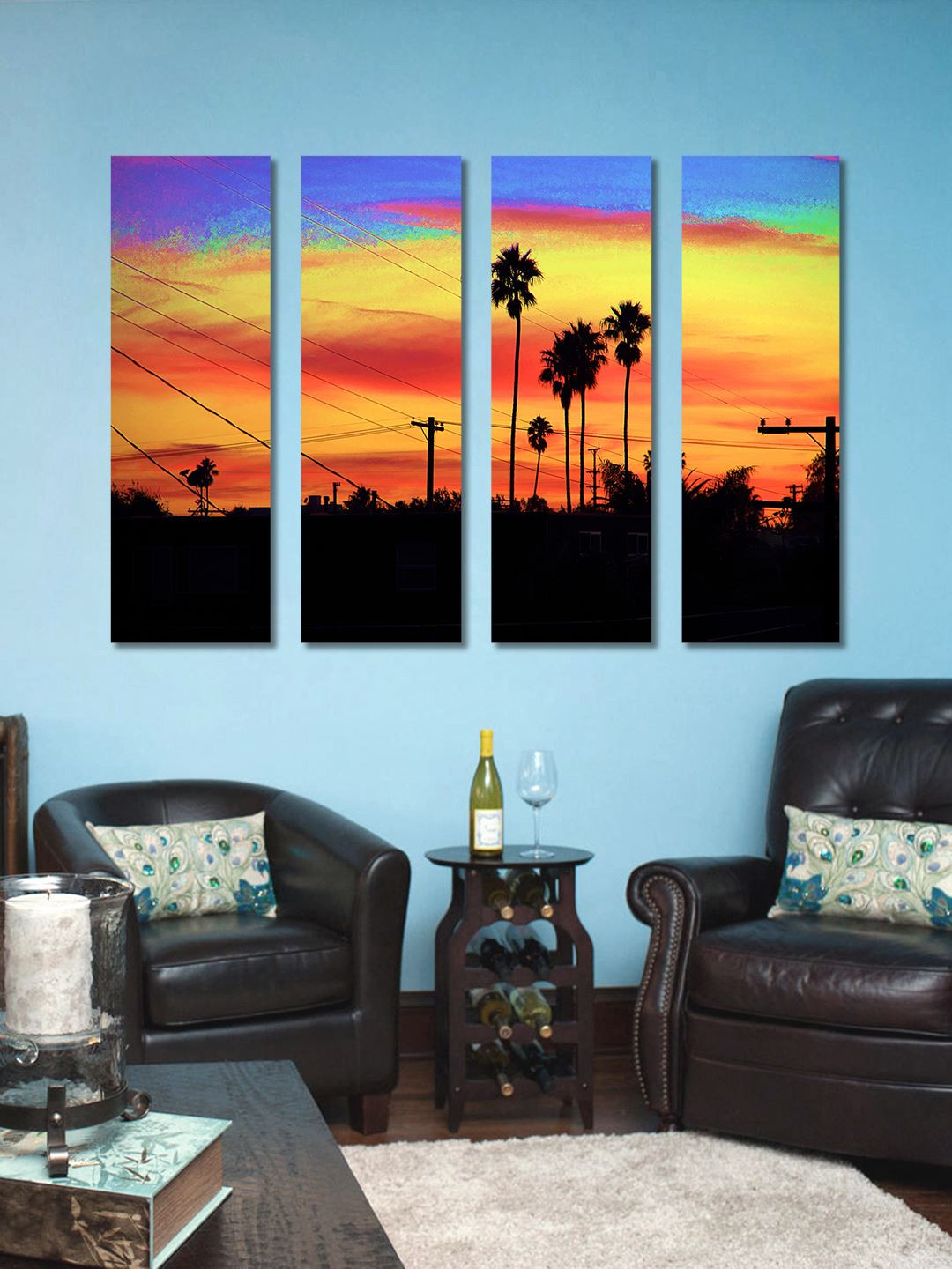 999Store Yellow & Black 4 Panel Sunset Wall Art