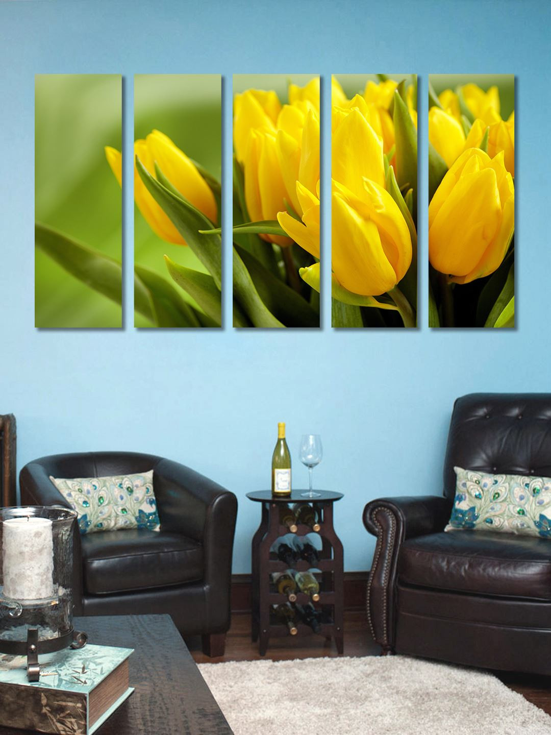 999Store Leaves MDF 5 Piece Wall Rectangle Photographs Wall Art -29 x 10 In