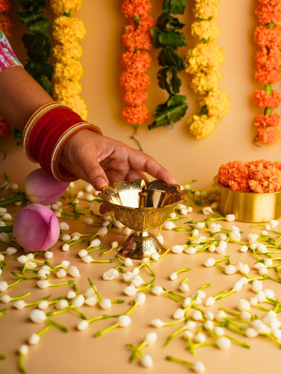 WEAVING HOMES Gold Toned Brass Swarn Deep Diya