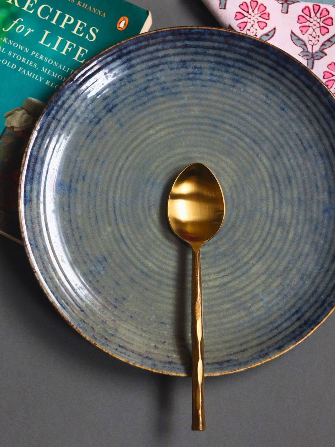 WEAVING HOMES Gold Toned Hammered Tea Spoon