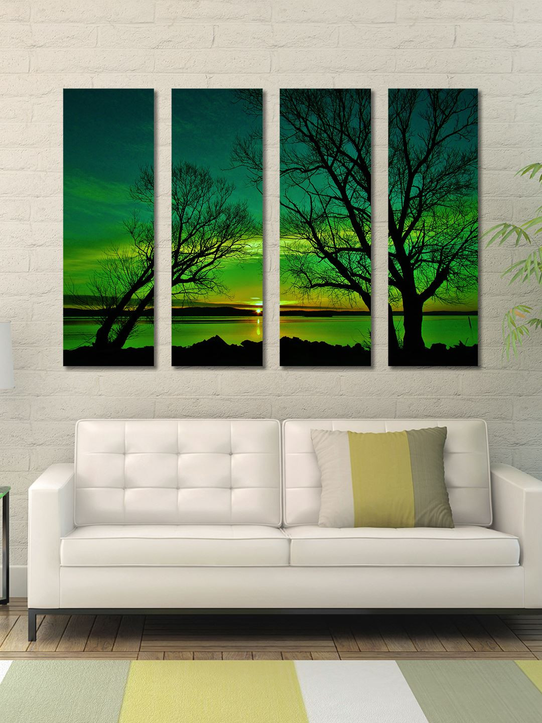 999Store Green & Black 4 Panel Sunset Wall Art