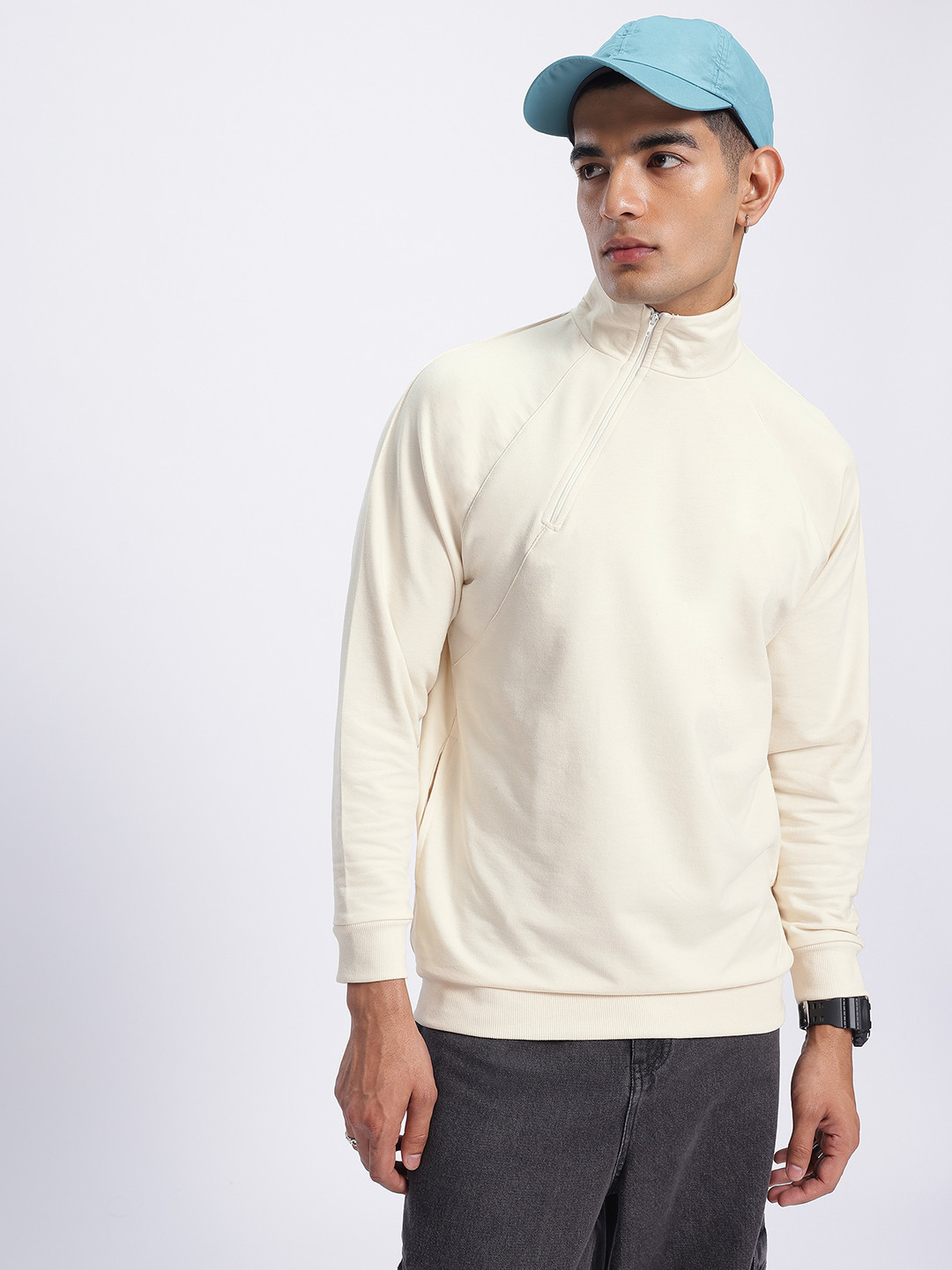 Kook N Keech Half-Zipper Mock Collar Raglan Sleeves Sweatshirt