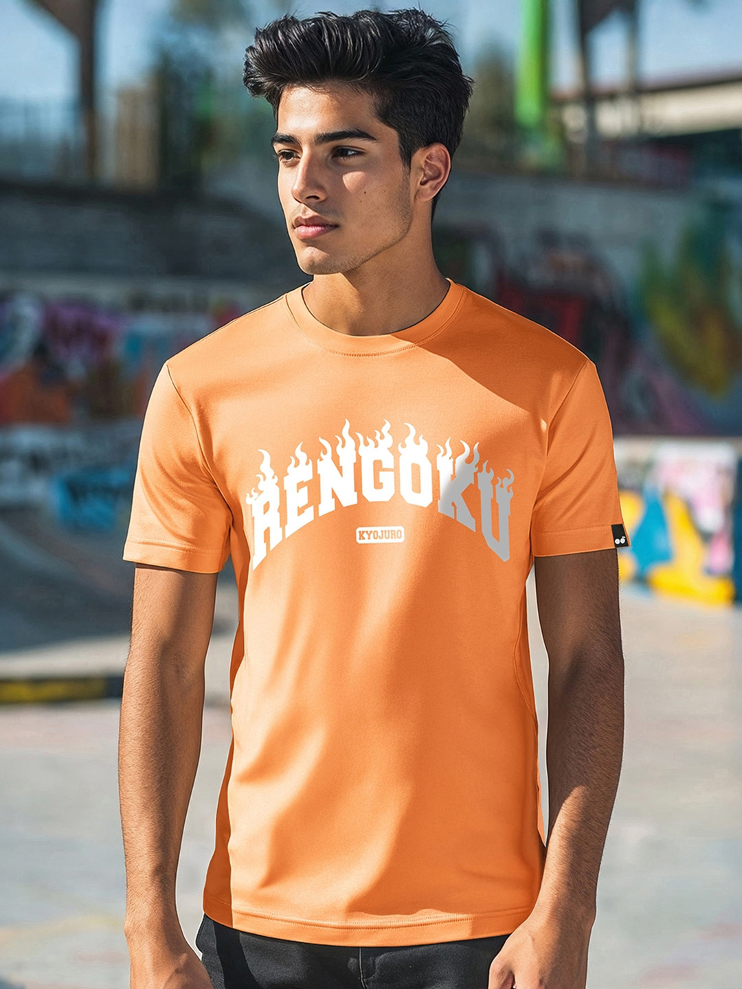 Bewakoof Official Demon Slayer Men's Rengoku Flame Hashira Typography T-shirt