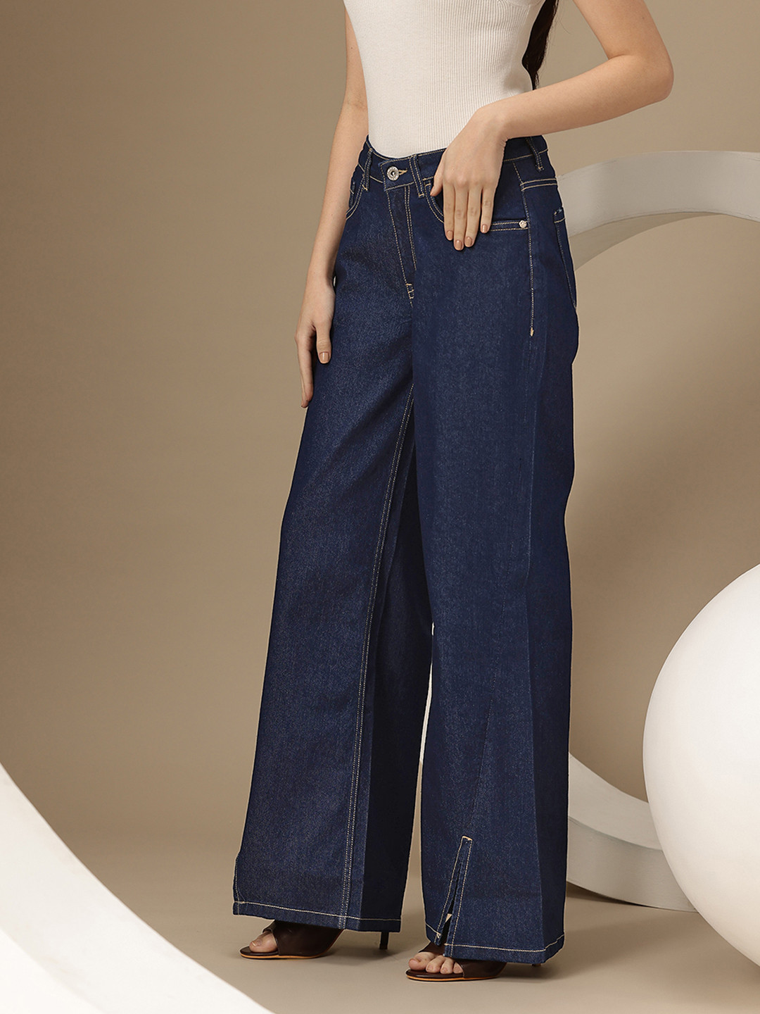 Chemistry Women Wide Leg Stretchable Slit Jeans