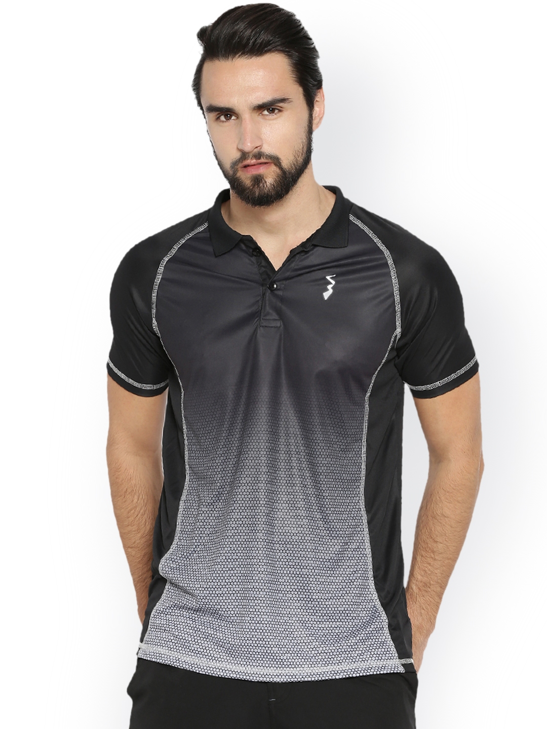 Buy Campus Sutra Men Black Printed Polo Collar Sports T Shirt