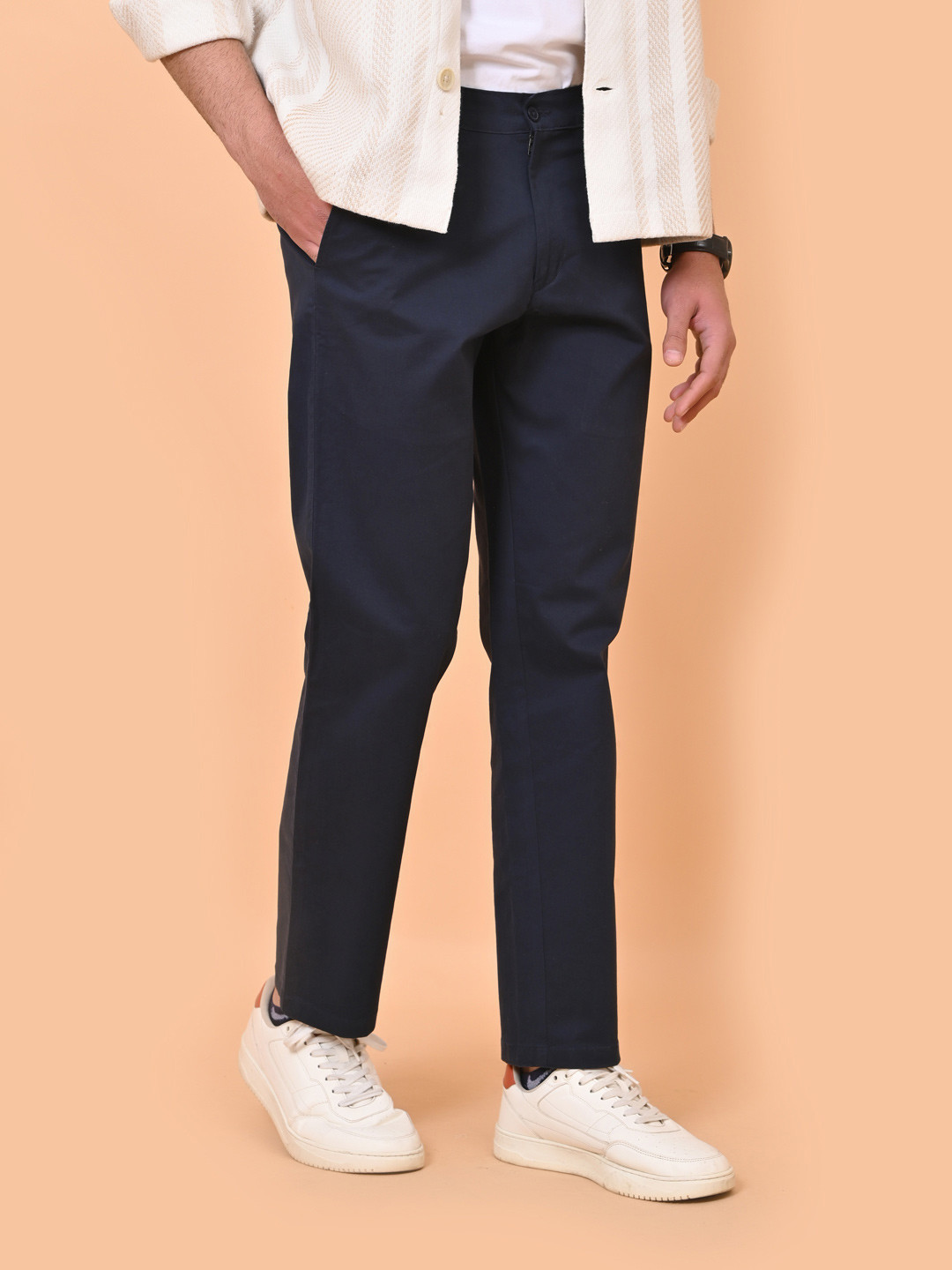 el cielo Men Comfort Tapered Fit Easy Wash Chinos Trousers