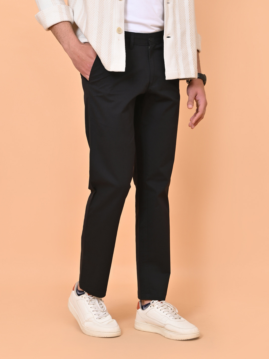 el cielo Men Comfort Tapered Fit Easy Wash Chinos Trousers