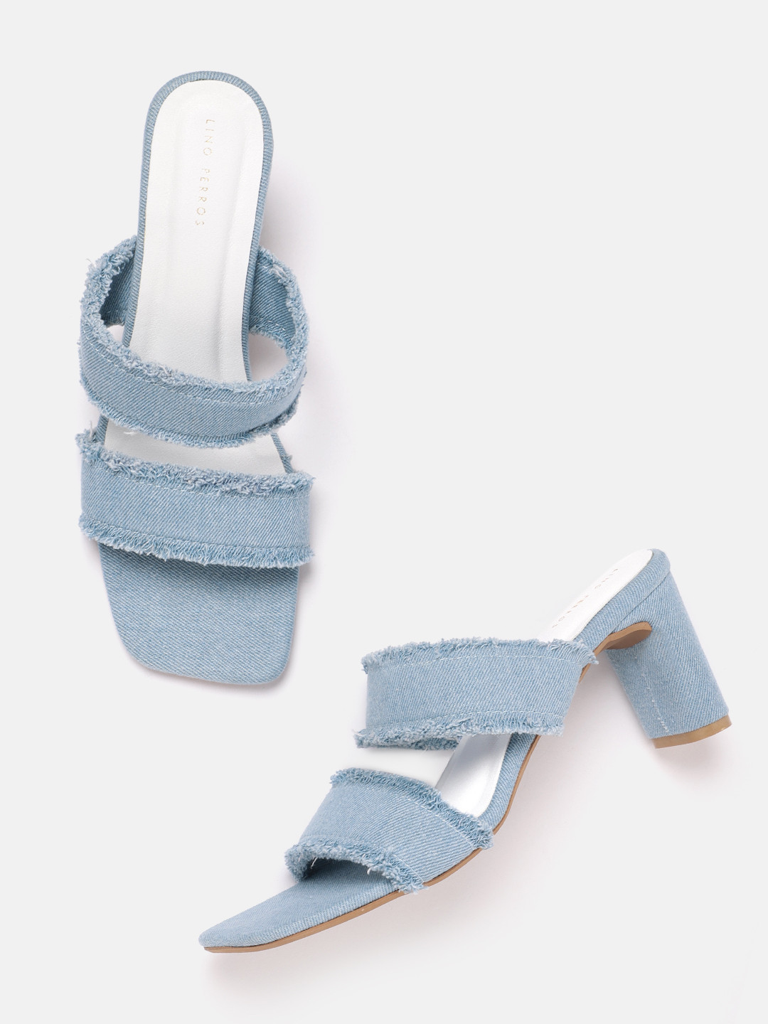 Lino Perros Fringed Denim Block Heels