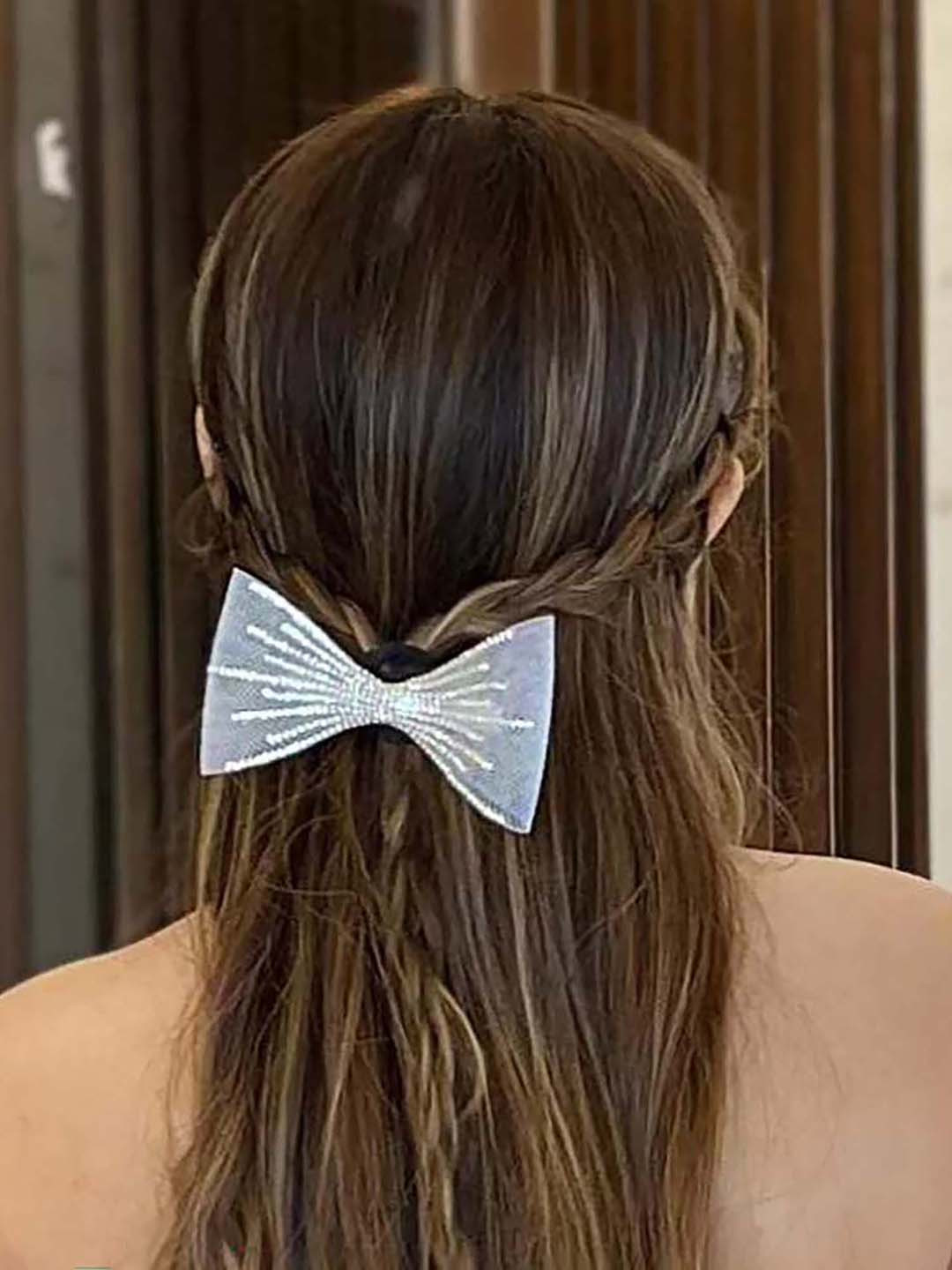 HAIR DRAMA CO. HDC x Emily in Paris Crystal Embellished Net Hair Bow Alligator Clip