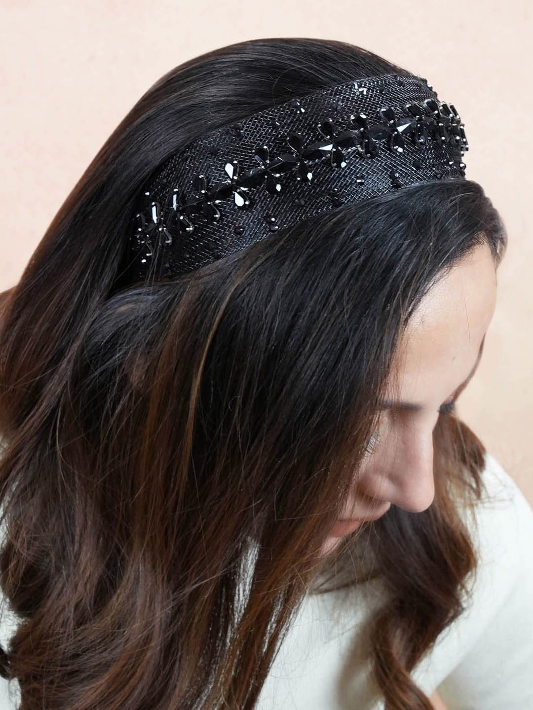 Hair Drama Co. Women Crystal Rhinestone Embelllished Black Headband