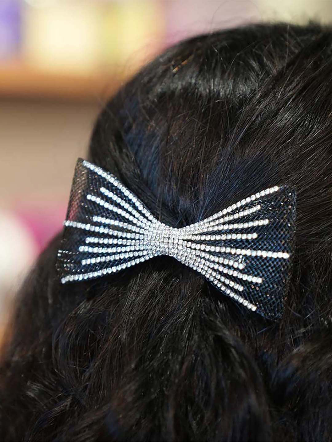 HAIR DRAMA CO. Emily in Paris Crystal Embellished Net Hair Bow Alligator Clip