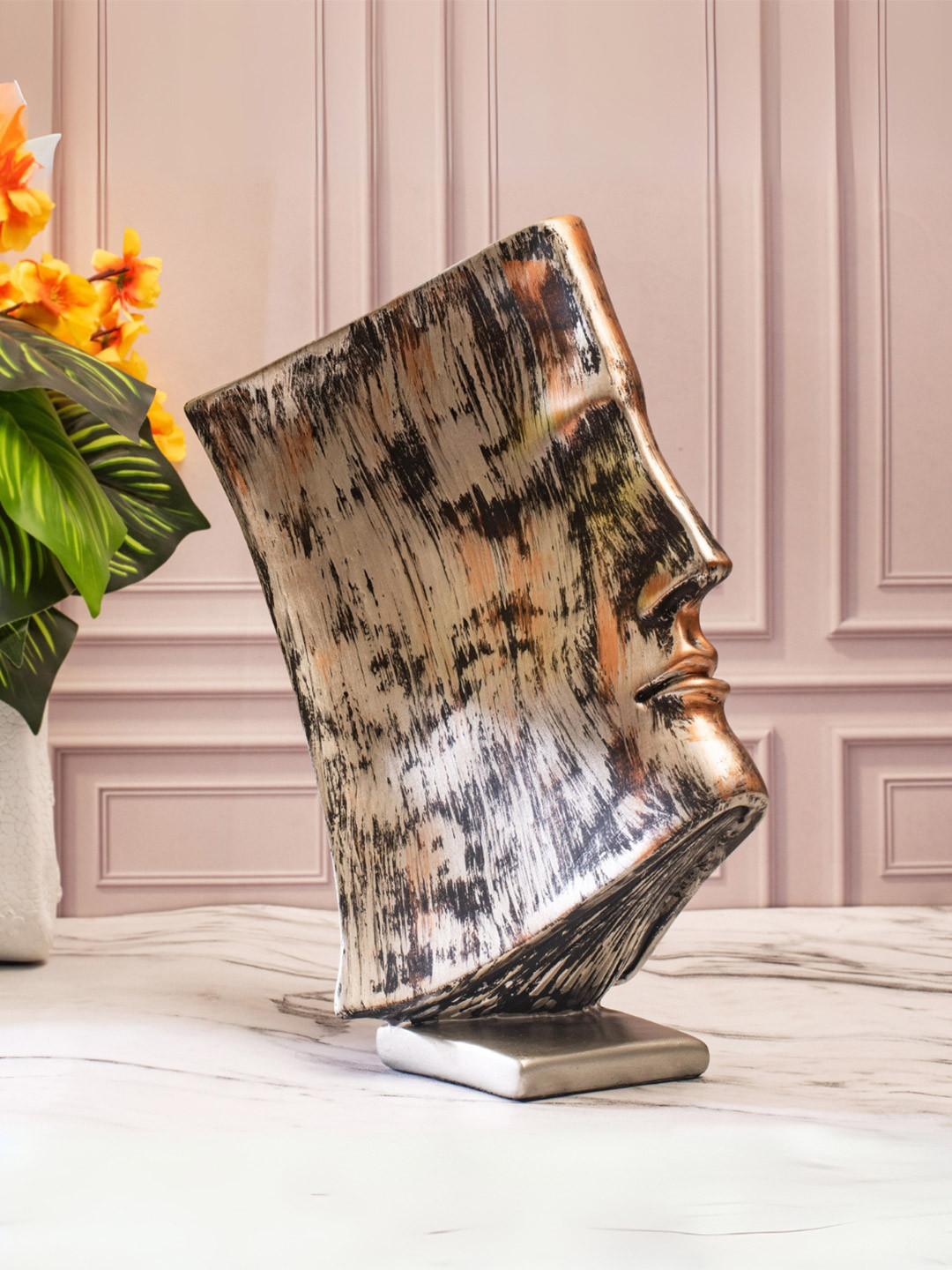 SMOKEY COCKTAIL Book-Face Abstract Black Polyresin Matte Living Room Large Showpiece - 14.2 Inches