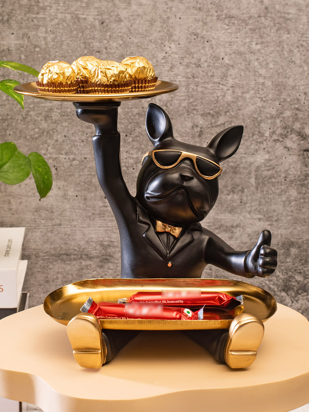 SMOKEY COCKTAIL Black Bulldog Statue Birds and Animals Figurine Showpiece