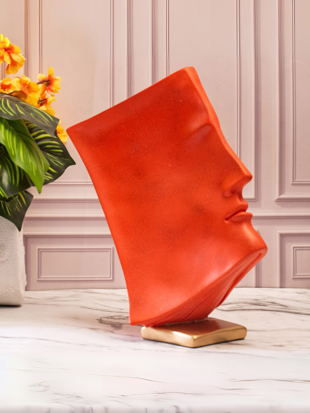 SMOKEY COCKTAIL Book-Face Abstract Orange Polyresin Matte Living Room Large Showpiece - 14.2 Inches