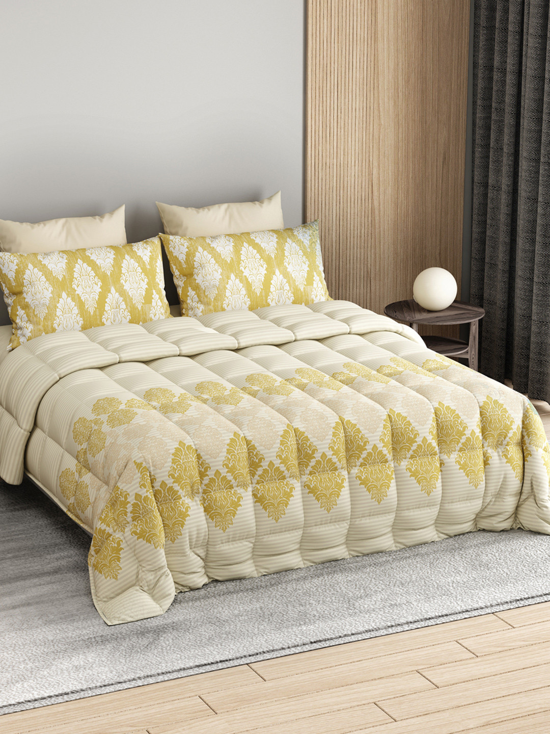 LABHAM Green & Grey Floral Printed Pure Cotton Double King Superfine Bedding Set