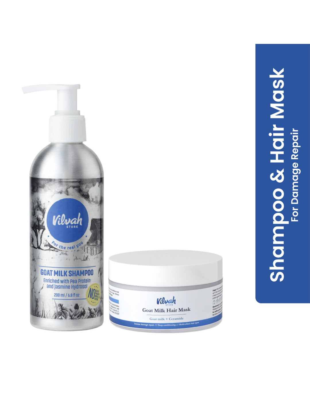 Vilvah Store Goat Milk Shampoo 200 ml With Goat Milk Hair Mask 200 g