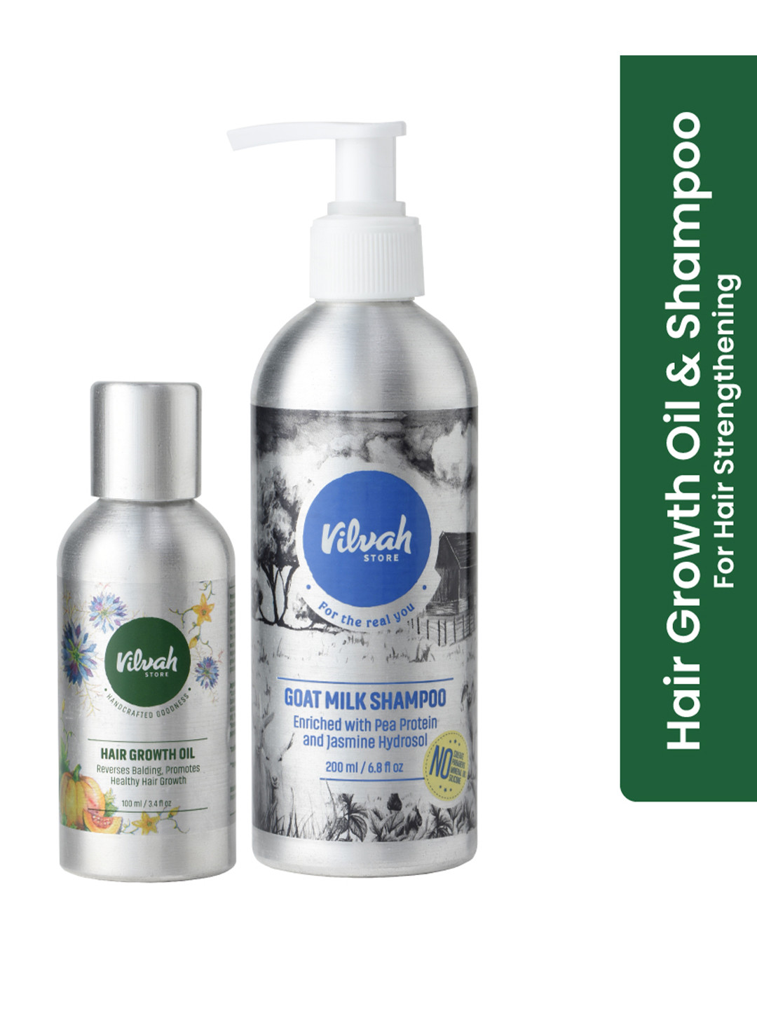 Vilvah Store Hair Strengthening Goatmilk Shampoo -200ml & Hair Growth Oil Combo-100ml