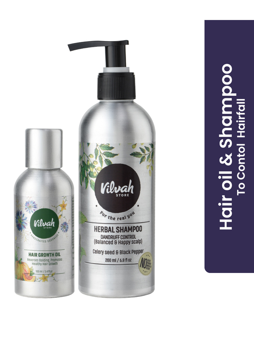 Vilvah Store Herbal Shampoo 200 ml With Hair Growth Oil 100 ml
