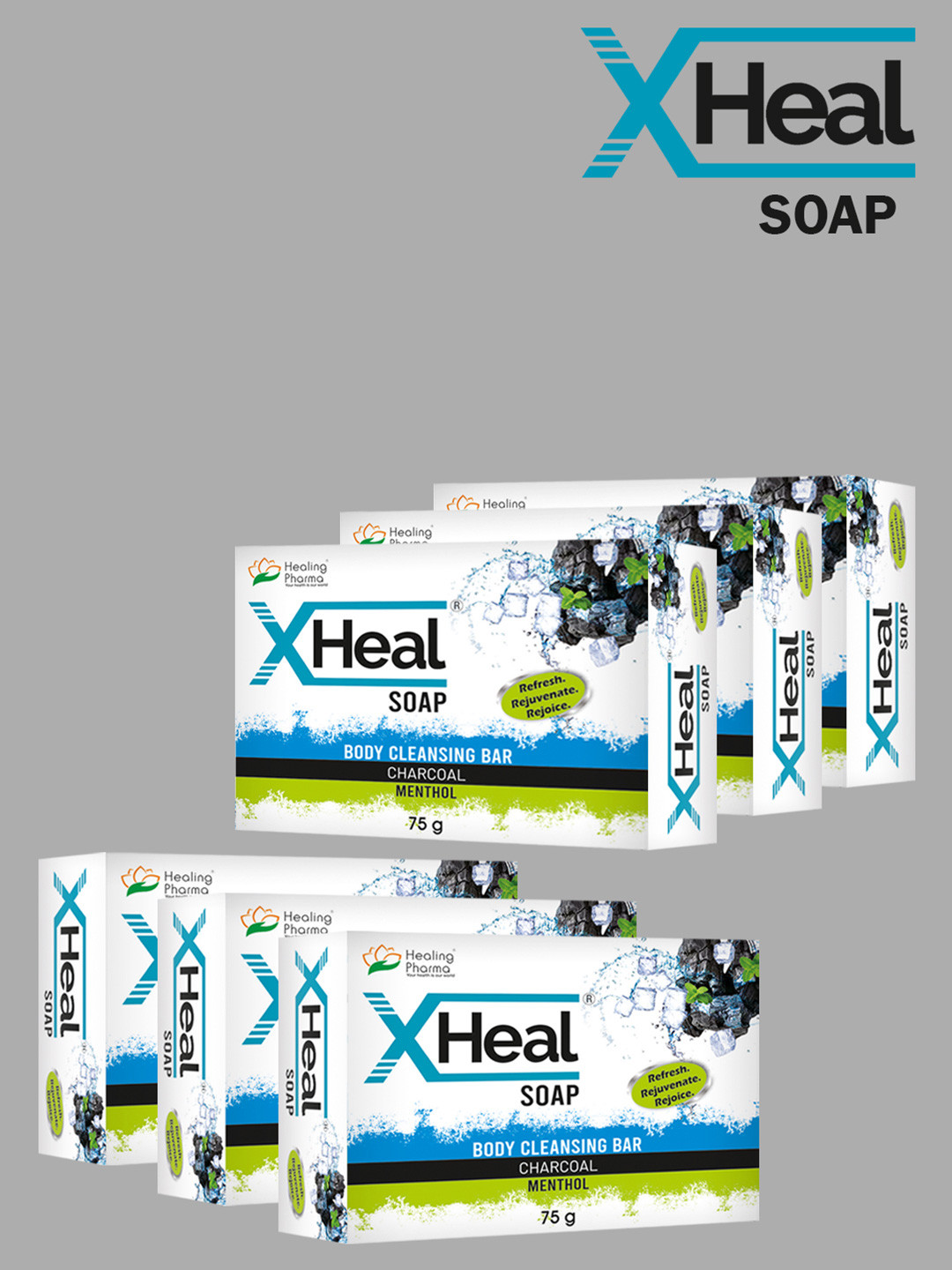 Healing Pharma Set Of 6 Xheal Activated Charcoal Soap 75 g Each