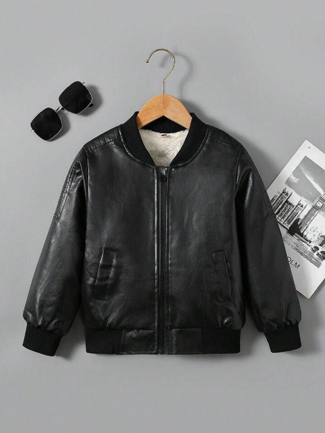 BAESD Kids Unisex Solid Leather Jacket