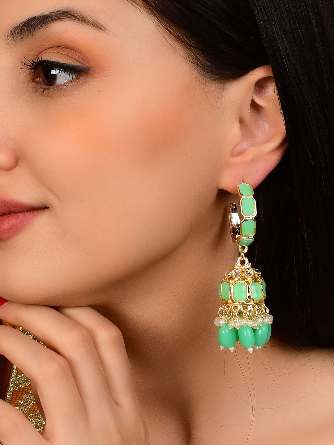 GRLIE Dome Shaped Stone Studded Jhumkas