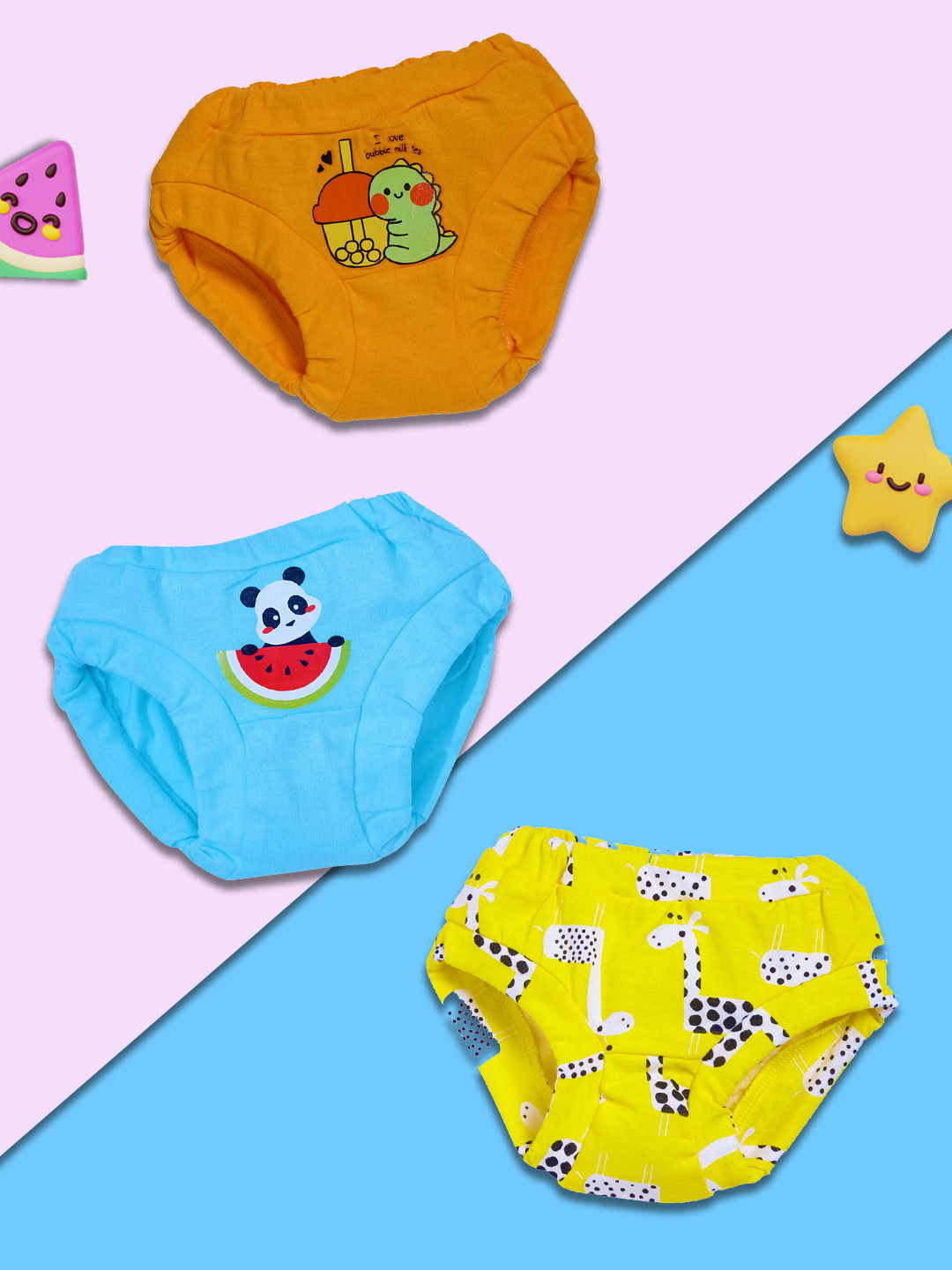 Snugkins Kids Pack Of 3 Printed Mid-Rise Pure Cotton Basic Briefs -SK11-BRIEF-SZ8-5-6Y-PK3