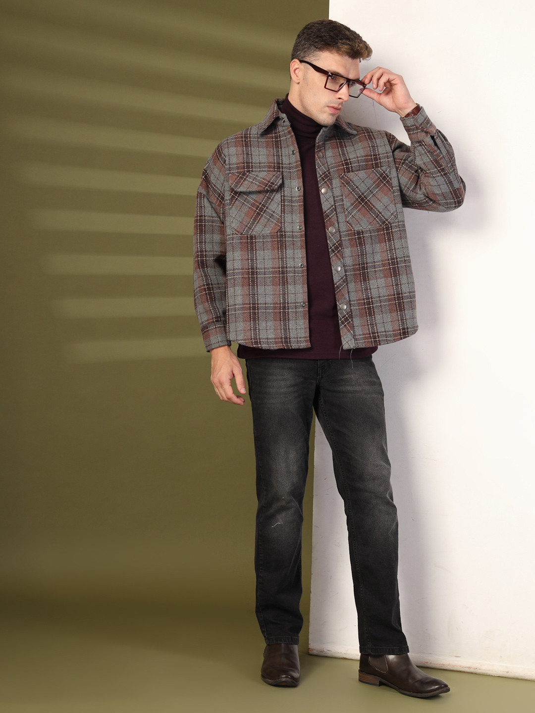 Chkokko Brand Check Shacket Black Price History Of CHKOKKO Women