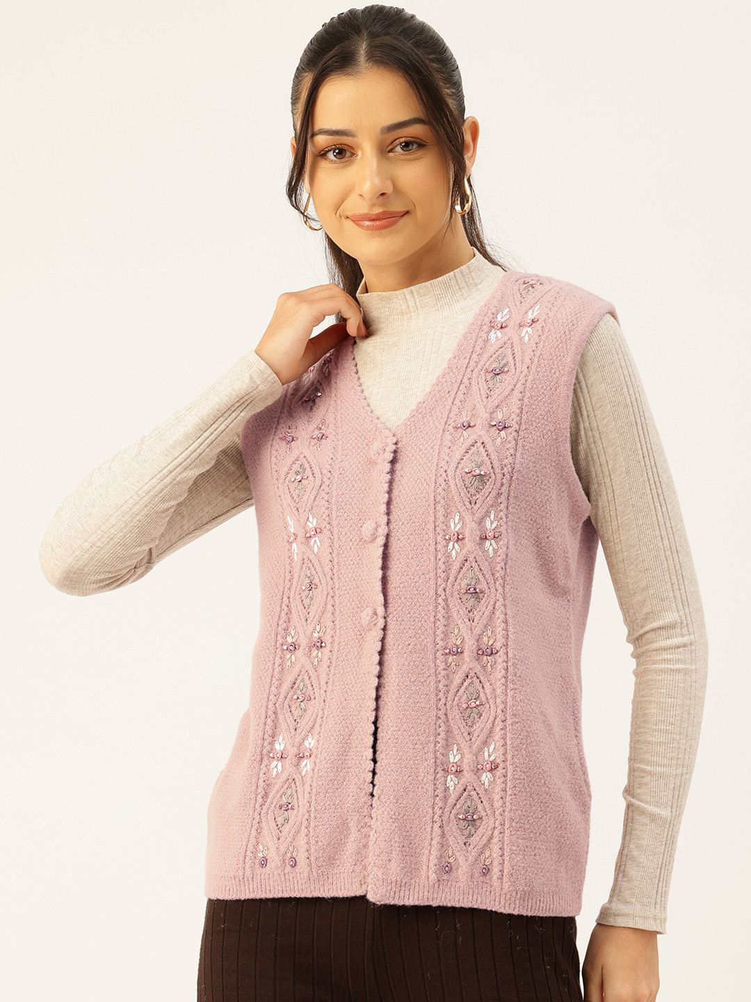 APSLEY Floral Sweater Vest with Embellished Detail