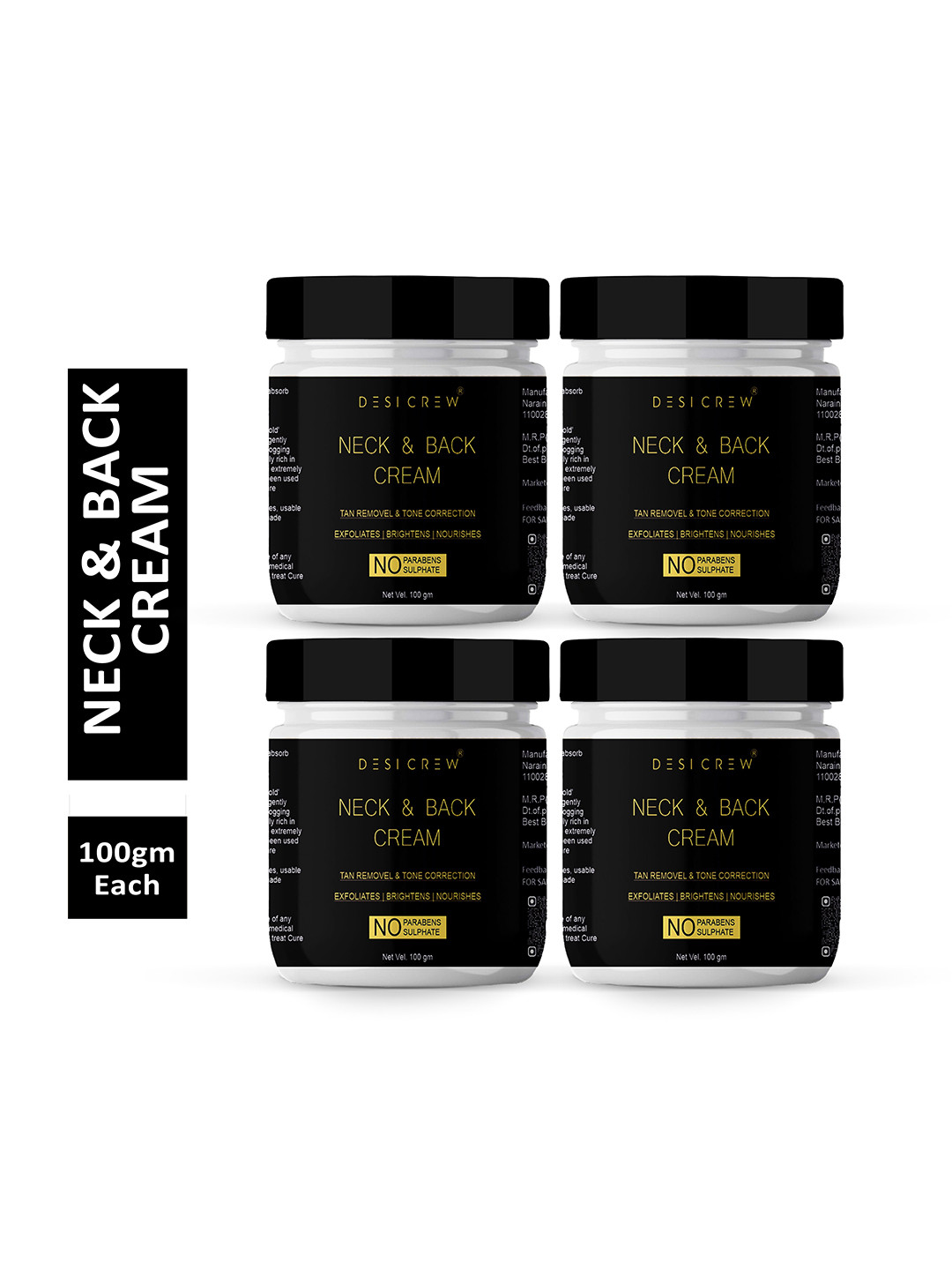 Desi Crew Set Of 4 Neck & Back Cream With Vitamin E For Moisturization-100g Each