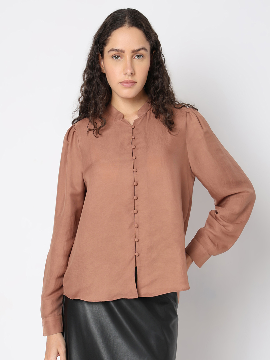 Vero Moda Women Solid Mandarin Collar Top