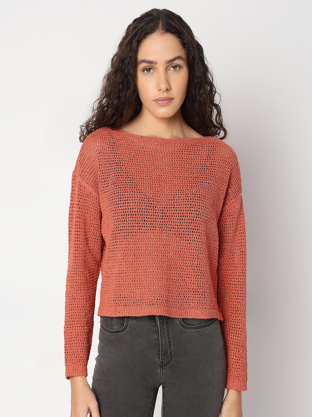 Vero Moda Women Open Knit Boat Neck Sweater