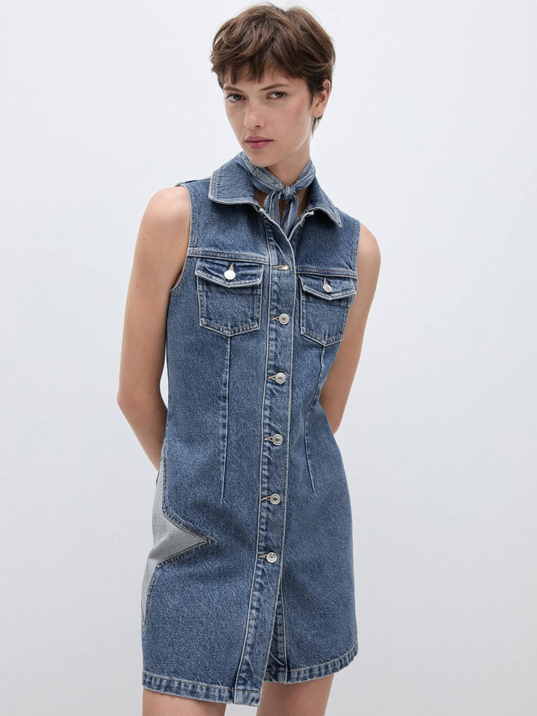 MANGO Pure Cotton Denim Shirt Mini Dress