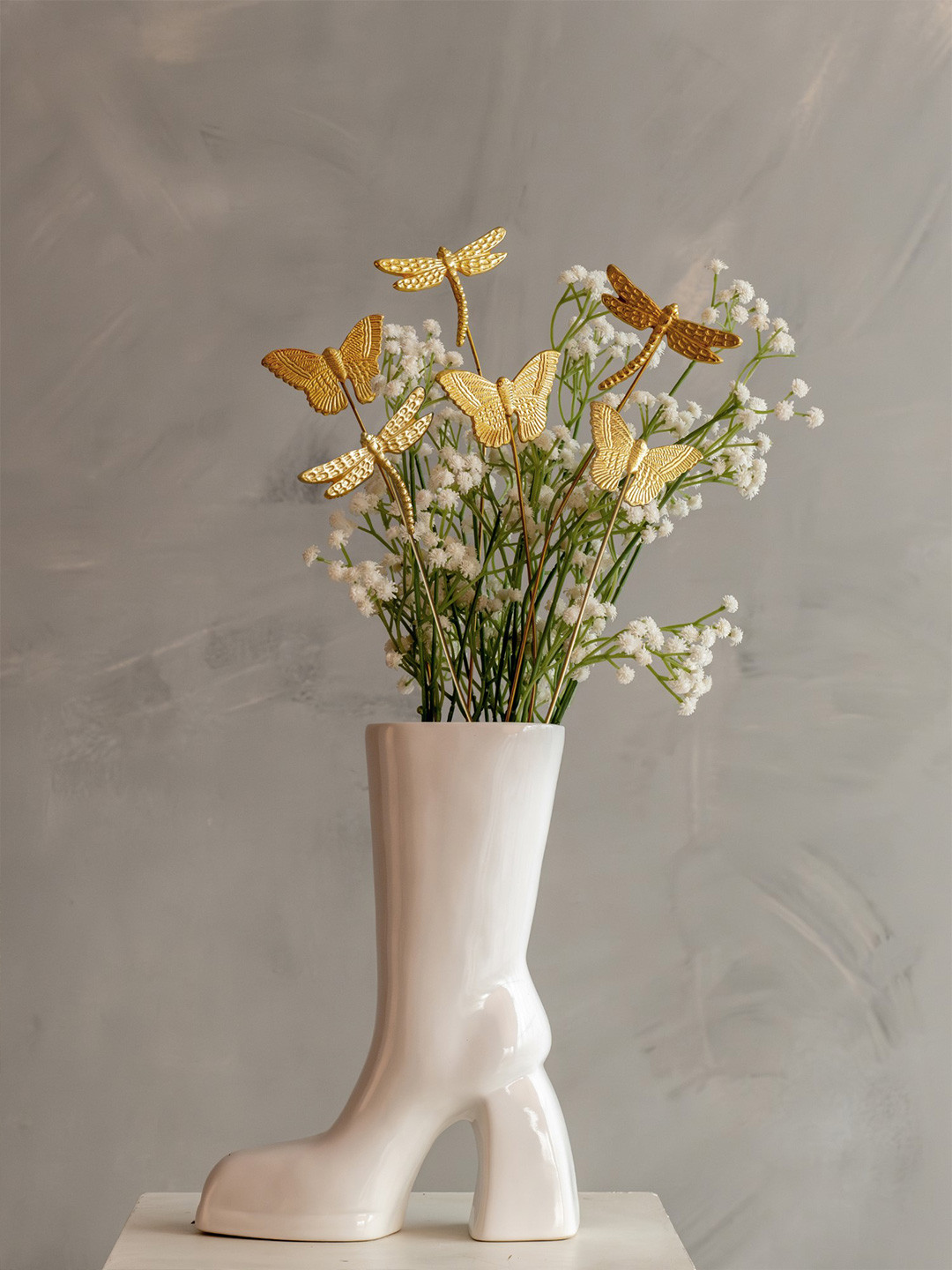 Glimpse Homes Gold Toned 6 Pieces Butterfly & Dragonfly Vase Fillers Metal Sticks