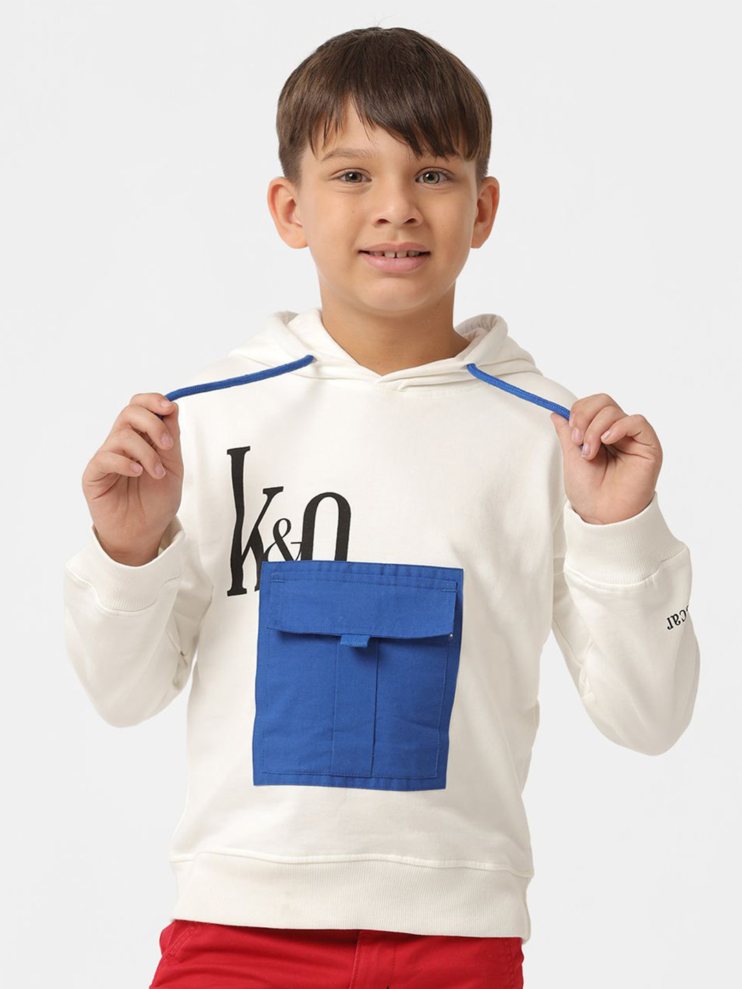 KATE & OSCAR Unisex Kids Brand Logo Printed Hood Cotton Pullover Sweatshirt