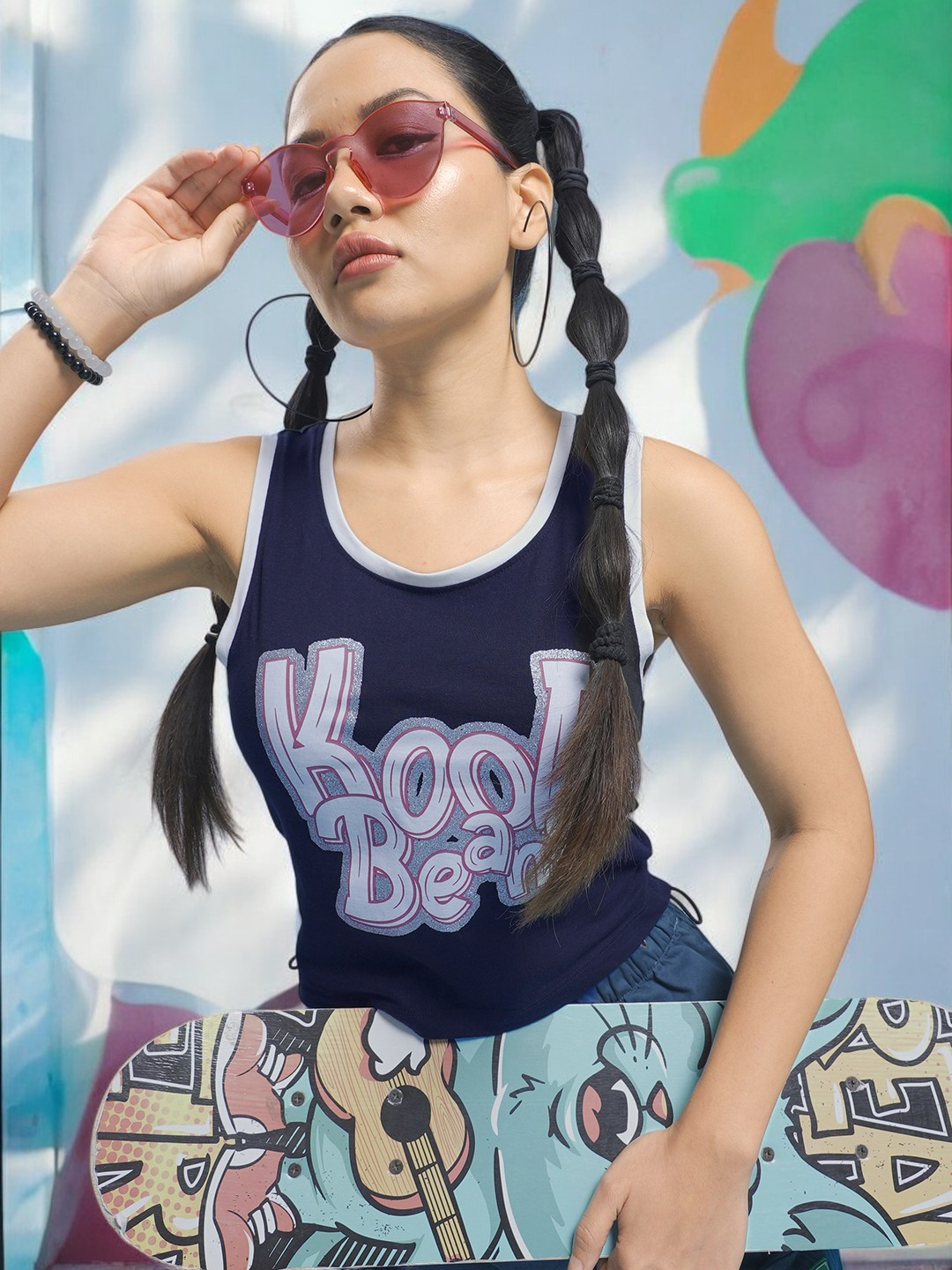 URA STREET Women Printed Cotton Tank Crop Top