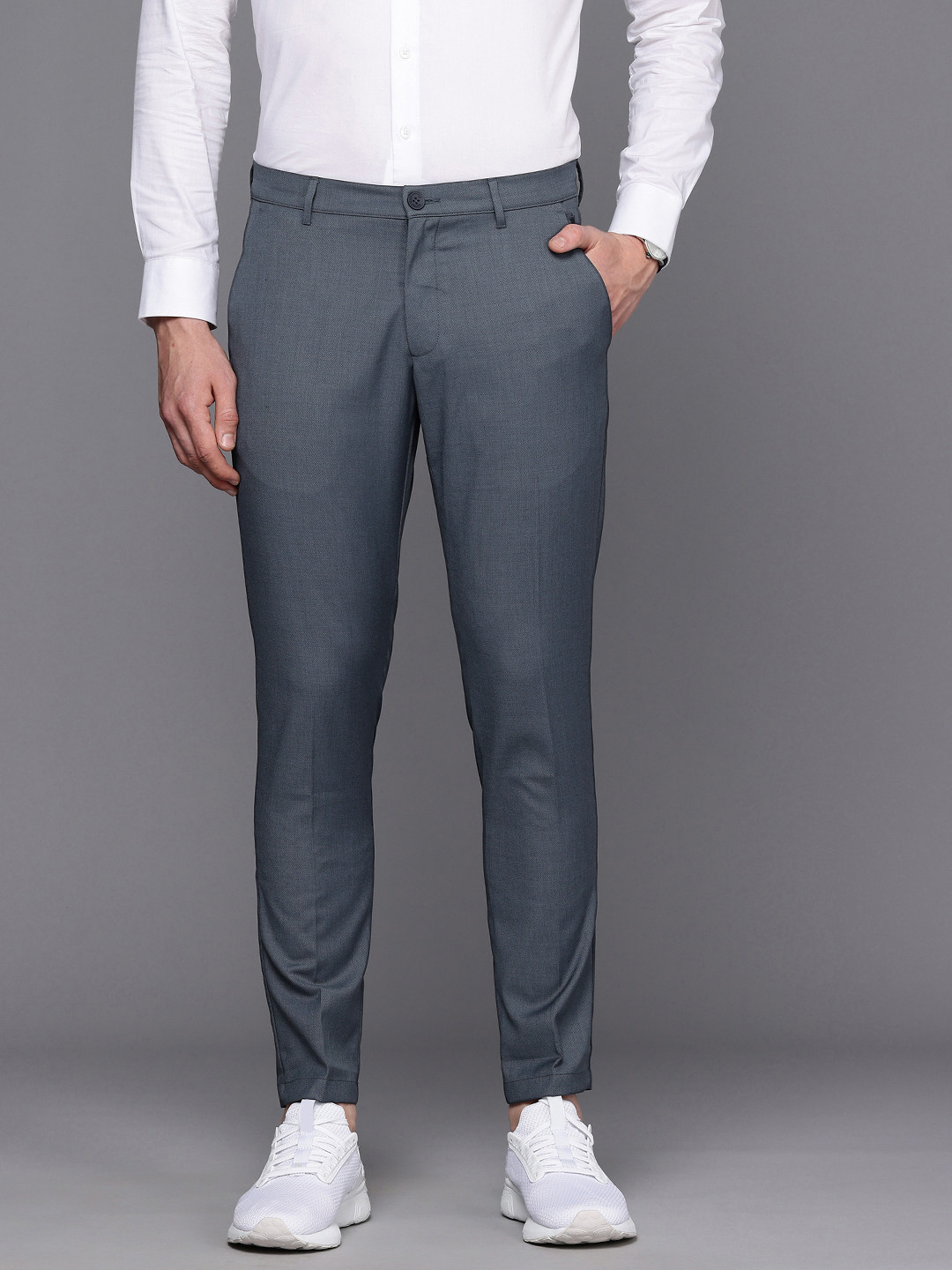 Louis Philippe Ath.Work Men Self-Design Comfy Tapered Fit Chinos Trousers