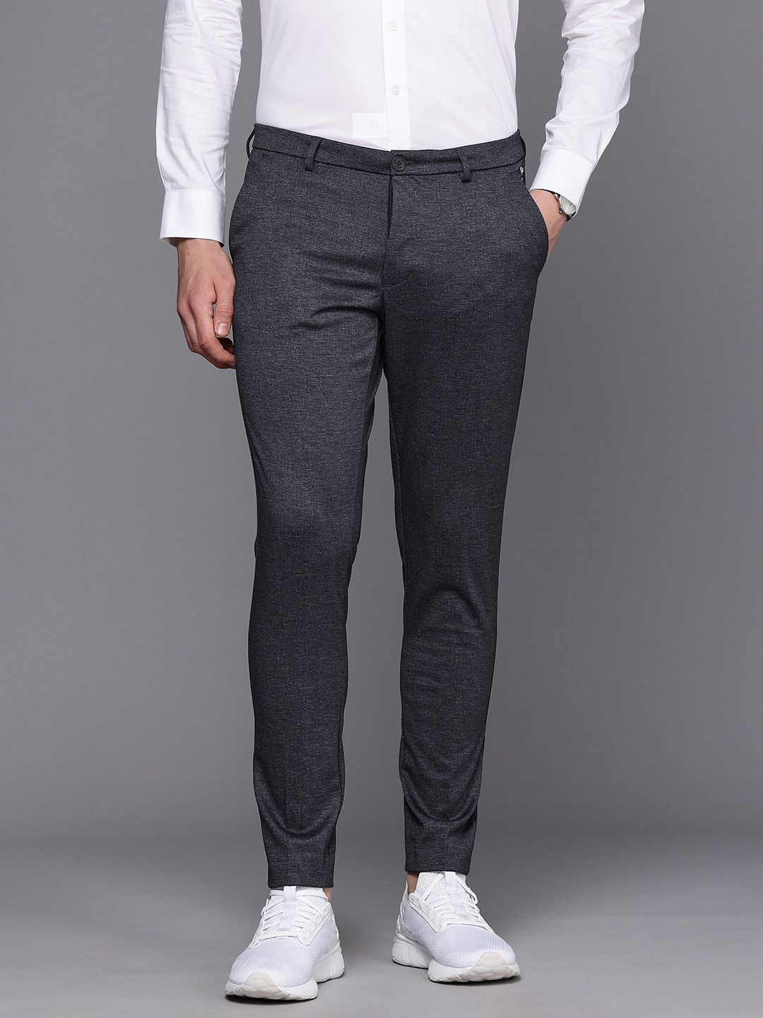 Louis Philippe Ath.Work Men Comfy Tapered Fit Low-Rise Trousers
