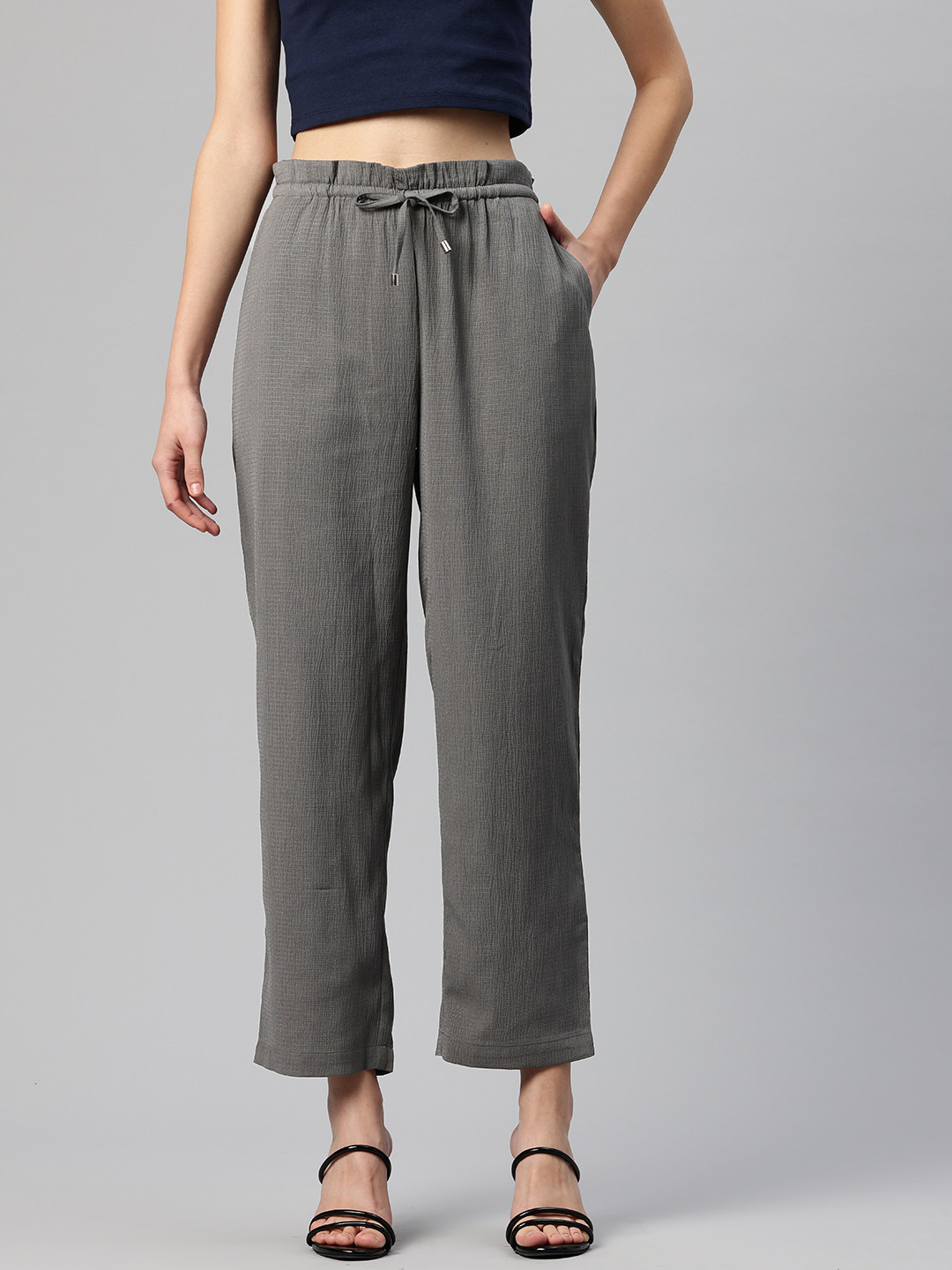 Popnetic Textured High-Rise Trousers