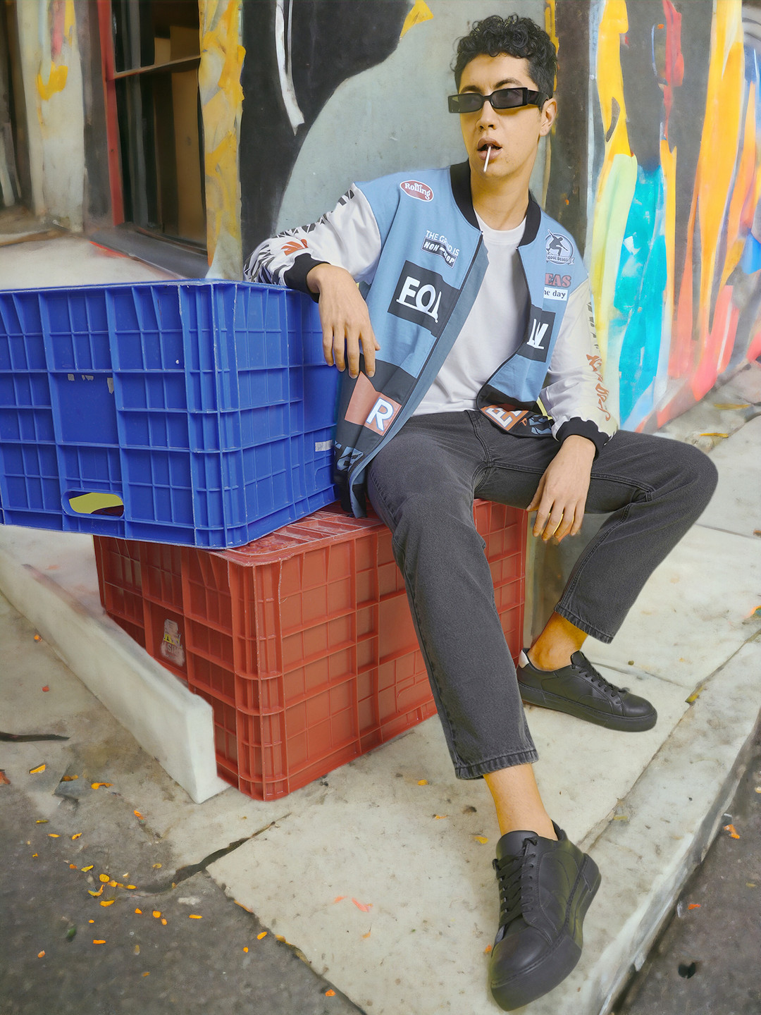 URA STREET Men Printed Varsity Jacket