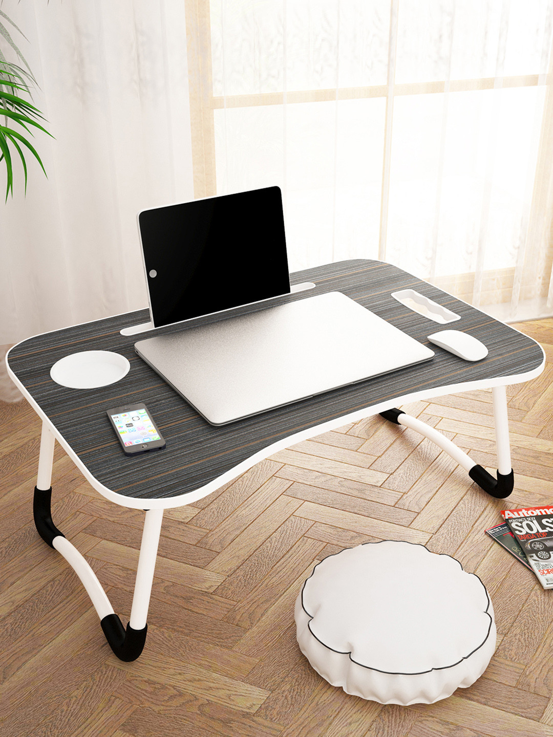 Story@home Black & White Wood Laptop Table