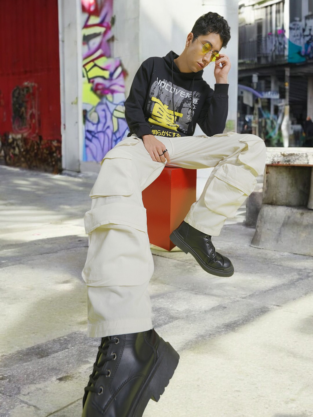 URA STREET Men Classic Loose Fit Cargos Trousers