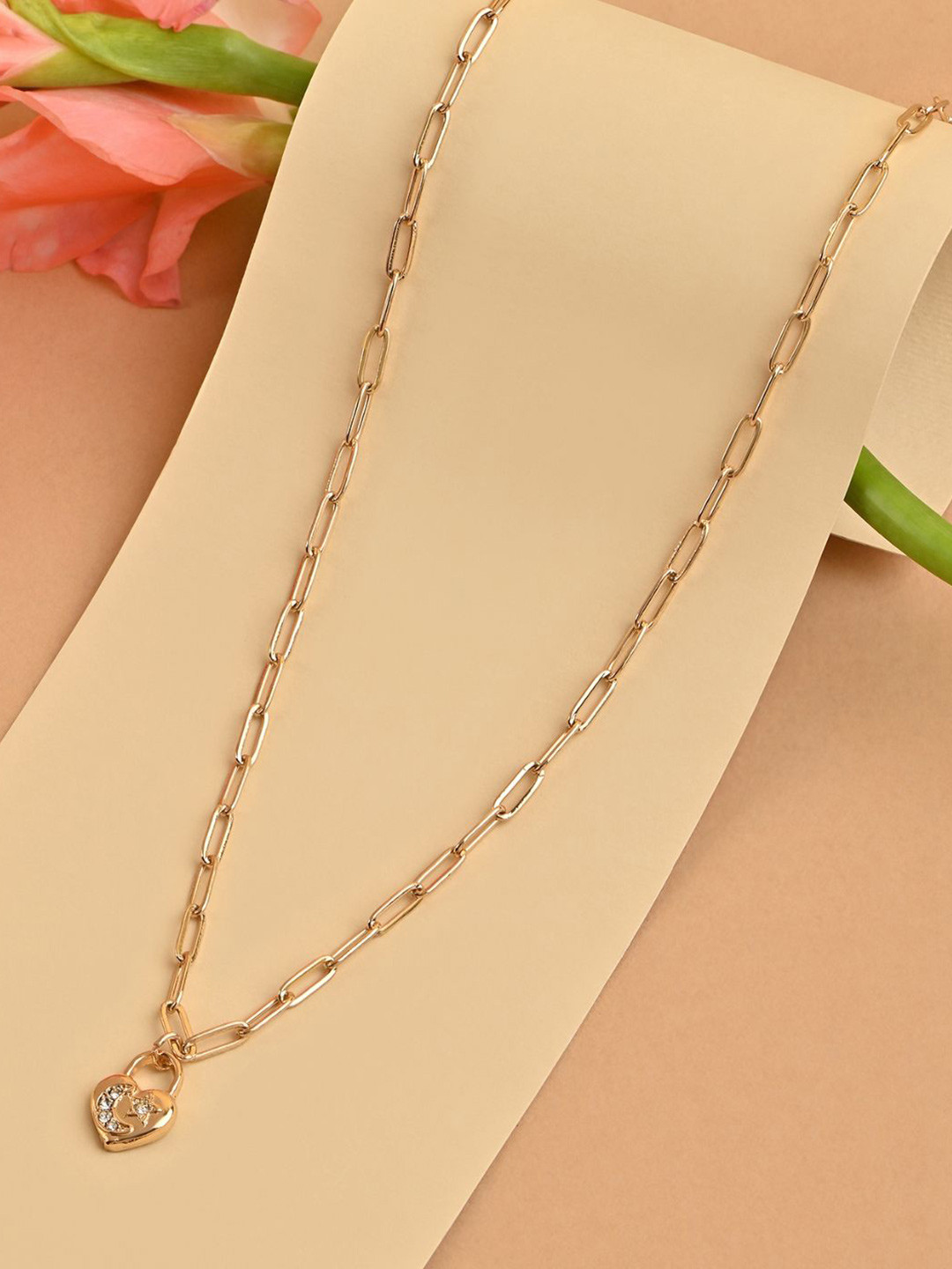 ToniQ Gold-Plated Heart Lock Charm Necklace