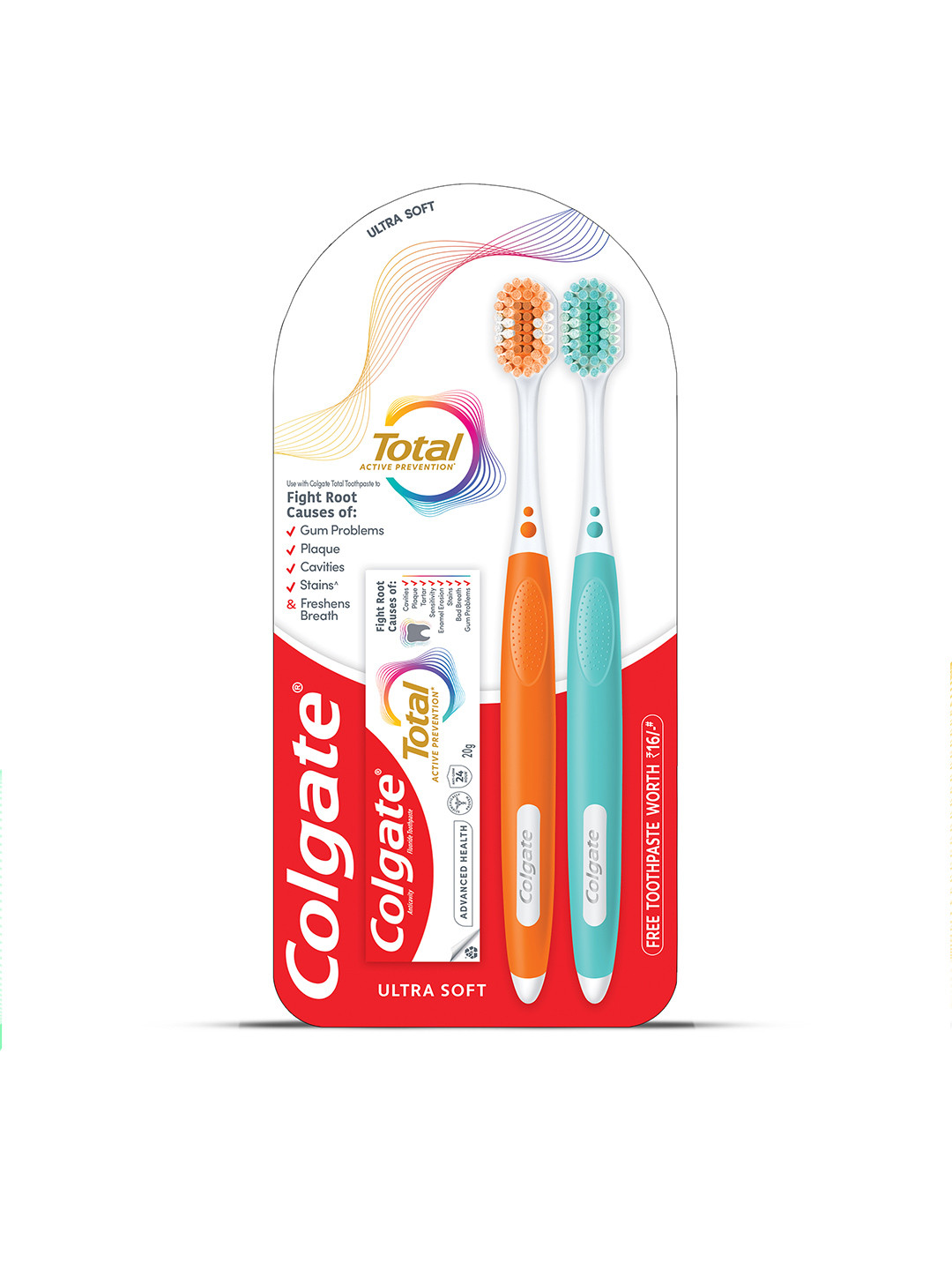 Colgate 2 Pcs Ultra Soft Total Toothbrush & Total Advanced Health Toothpaste - 20g