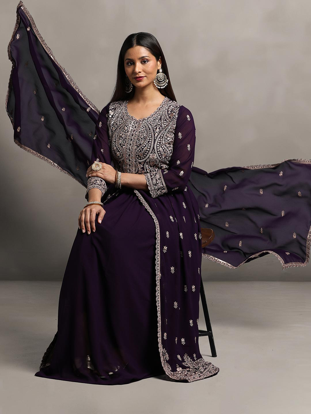 Miss Ethnik Alina Cut Embroidered Kurta With Skirt & Dupatta